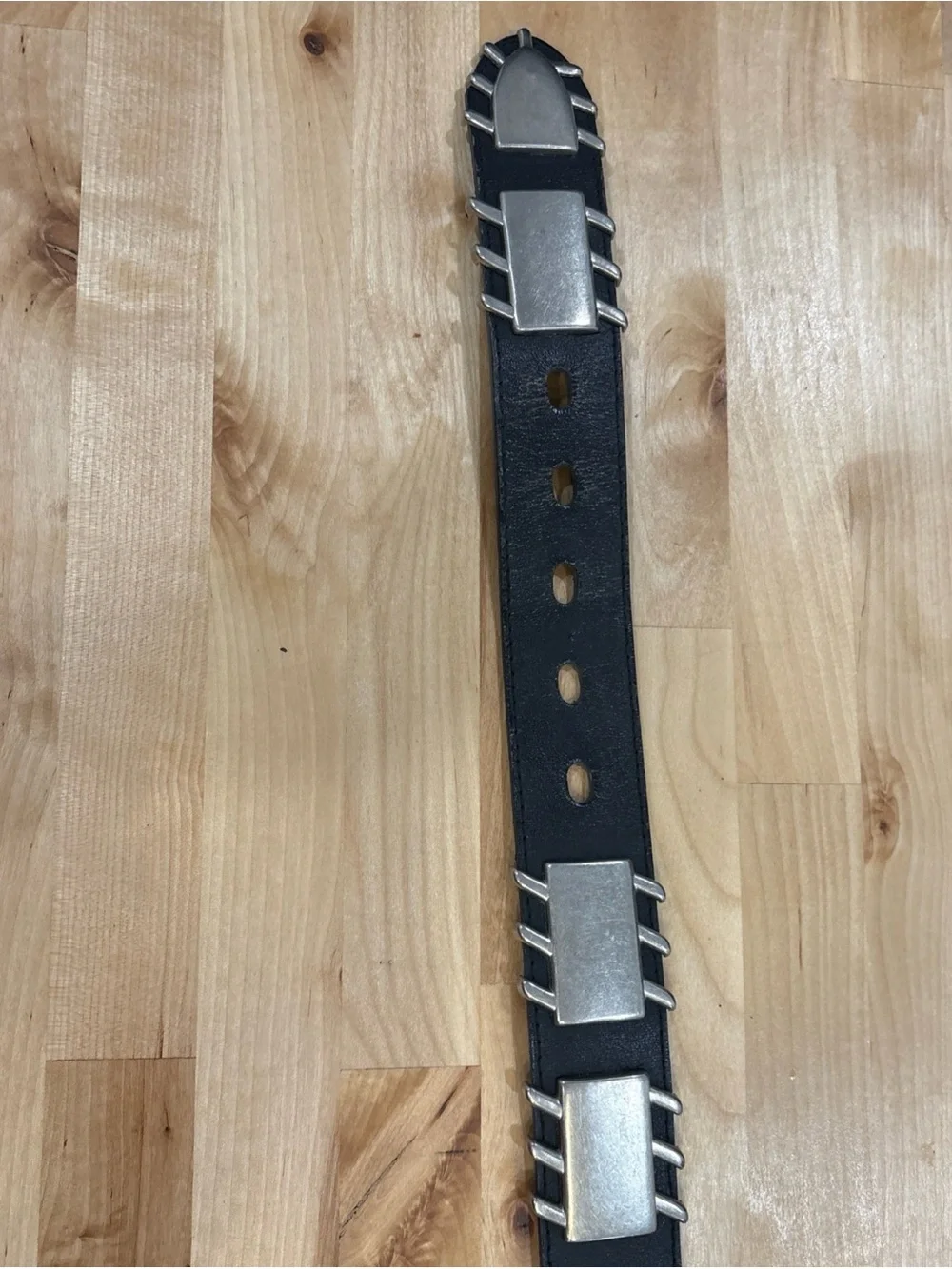 latigo bonded leather belt featuring punk-inspired metal plates silver studs